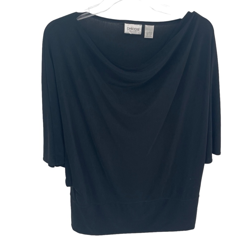 Chico's Travelers Draped Neck Flutter Sleeve Womens Top Black Size S/M Women’s